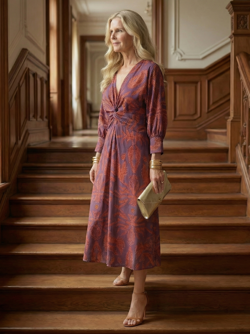 Natural Wrap Midi Dress