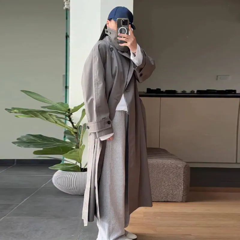 Women Casual Plaid Windbreaker Turn-down Collar Long Sleeve Belt Waist Jacket 2026 Spring Fashion High Street Lady Commute Coat