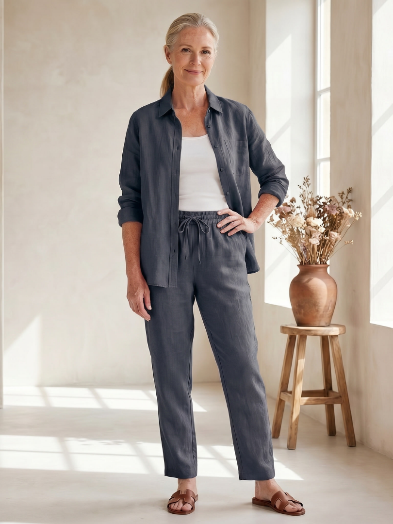Long Sleeve Shirt Tapered Pants Set