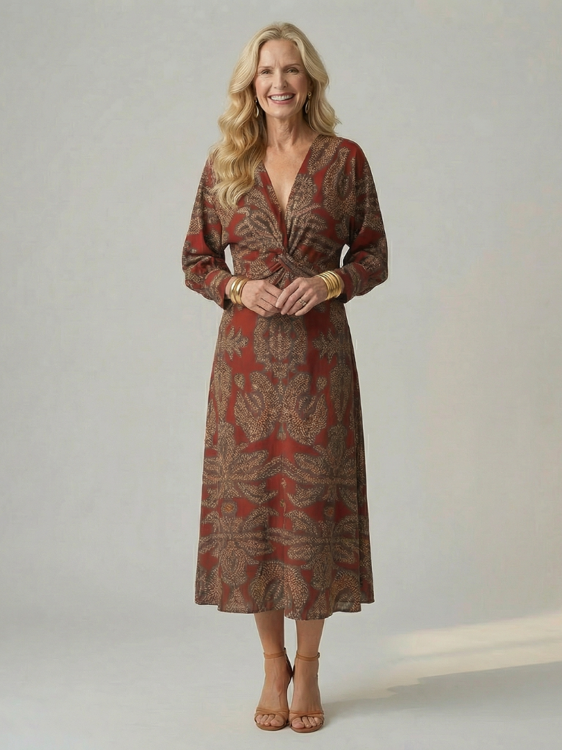 Natural Wrap Midi Dress
