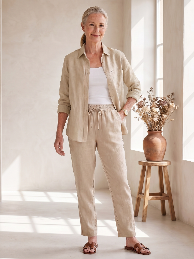 Long Sleeve Shirt Tapered Pants Set