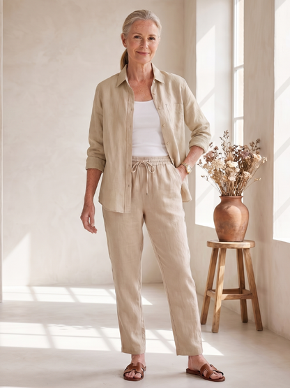 Long Sleeve Shirt Tapered Pants Set