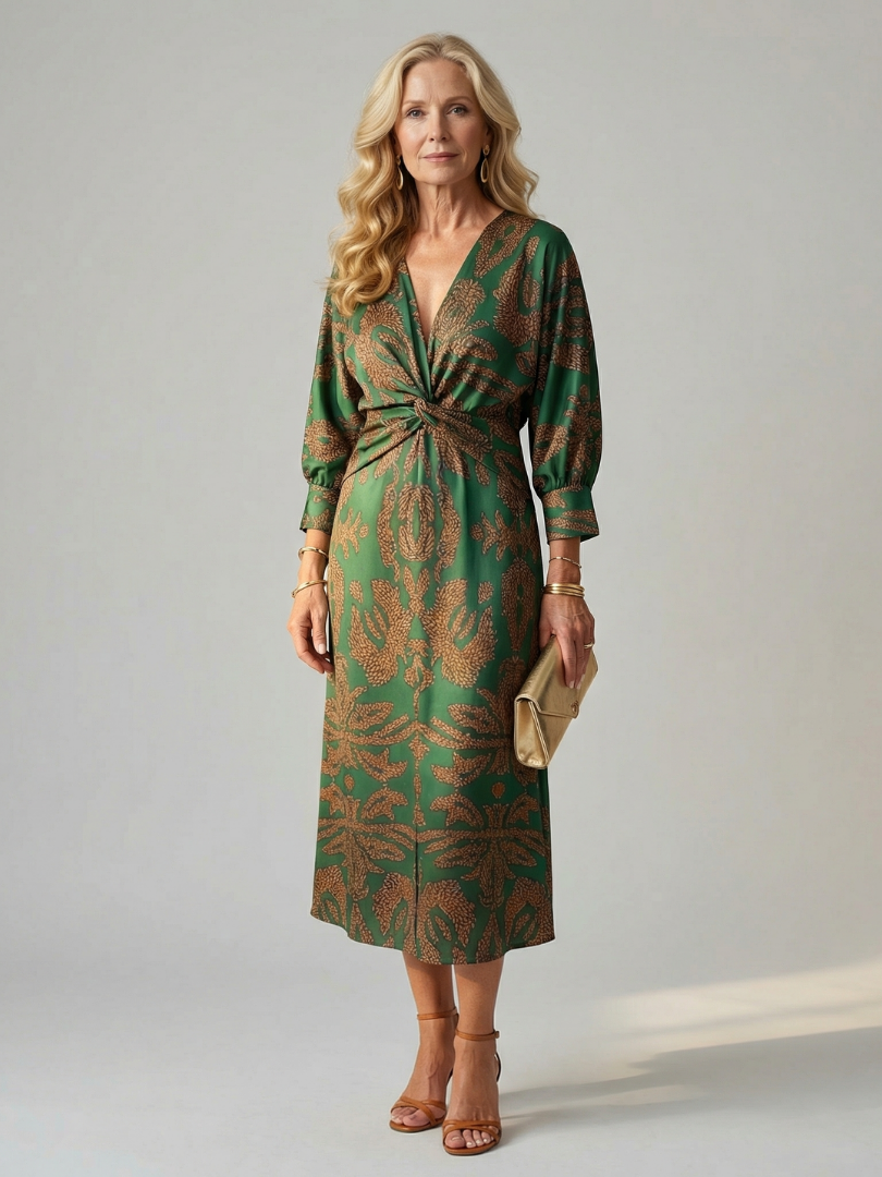 Natural Wrap Midi Dress
