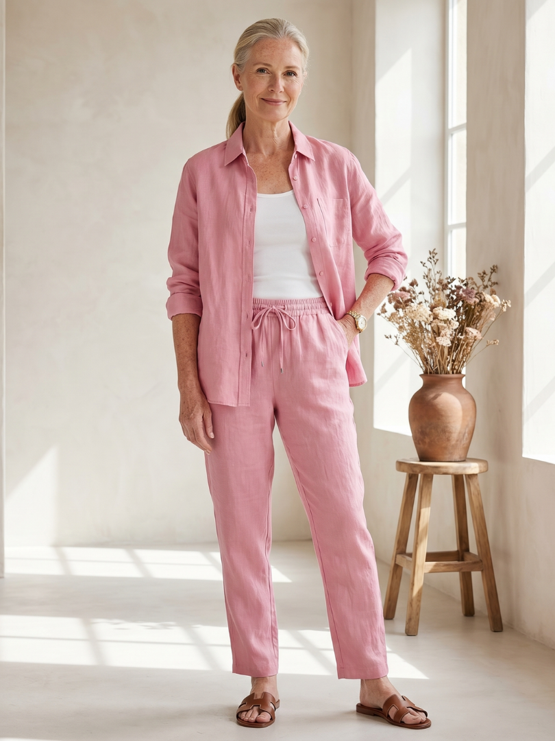 Long Sleeve Shirt Tapered Pants Set