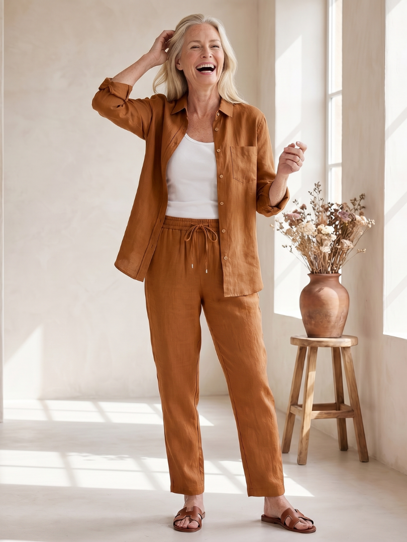 Long Sleeve Shirt Tapered Pants Set