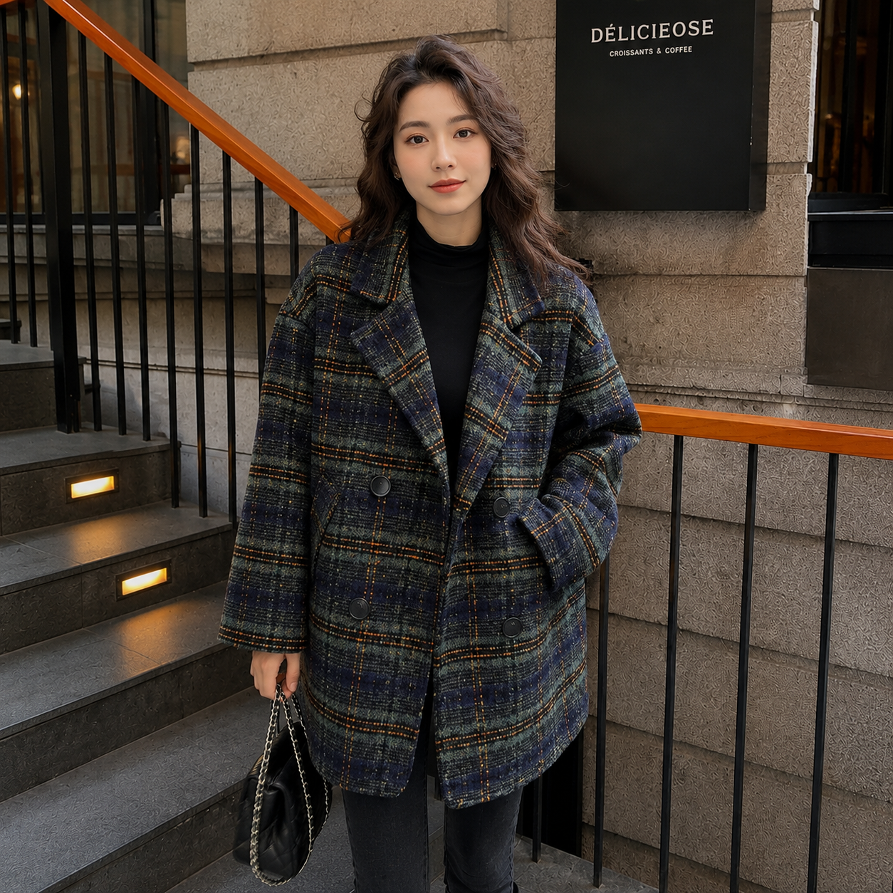 Manteau à Carreaux Élégant