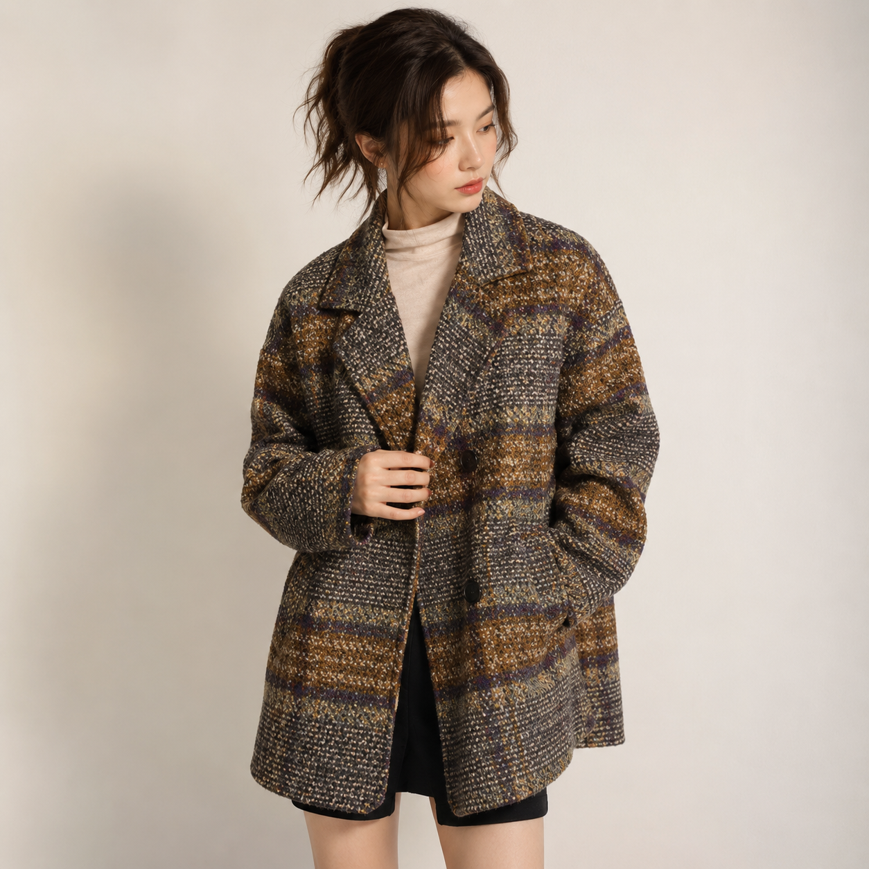 Manteau à Carreaux Élégant