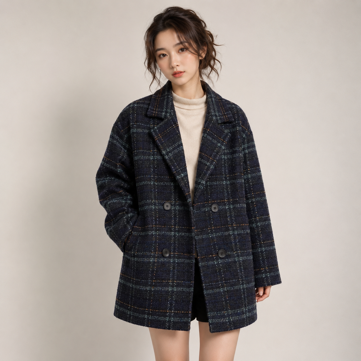 Manteau à Carreaux Élégant