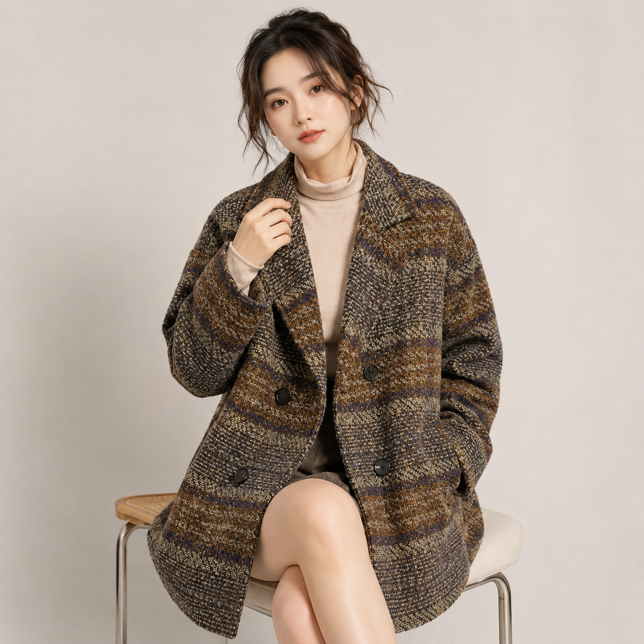 Manteau à Carreaux Élégant