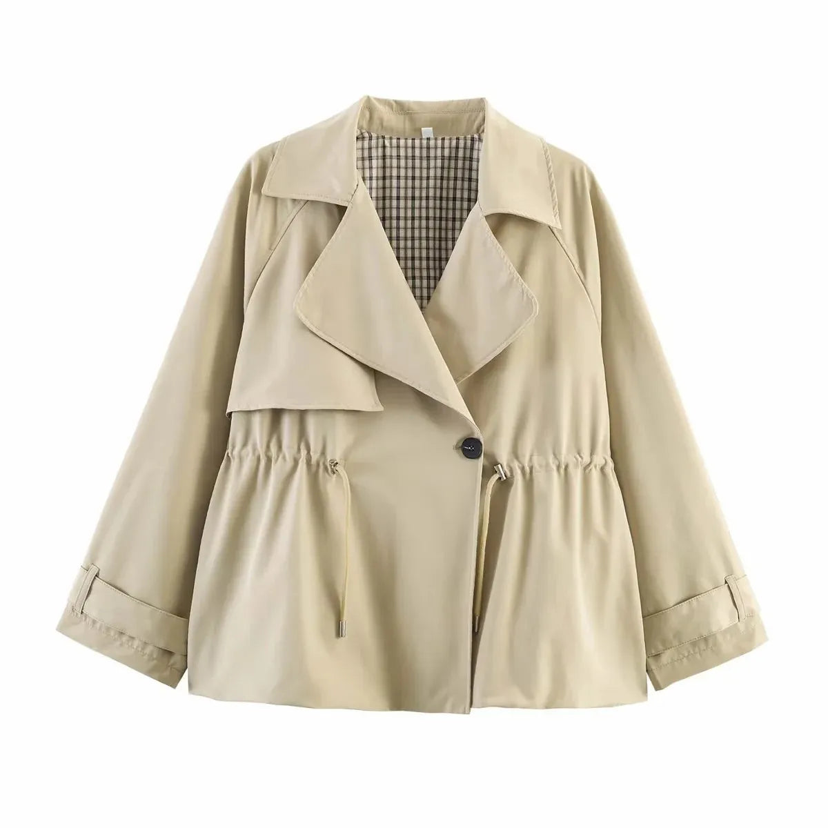 Women Lapel Trench Coat Fashion Women Full Sleeve Drawstring Windbreak Jacket Female Spring Autumn Daily Street Outerwear