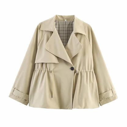 Women Lapel Trench Coat Fashion Women Full Sleeve Drawstring Windbreak Jacket Female Spring Autumn Daily Street Outerwear