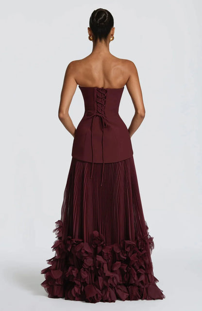 Robe de soirée bustier bordeaux