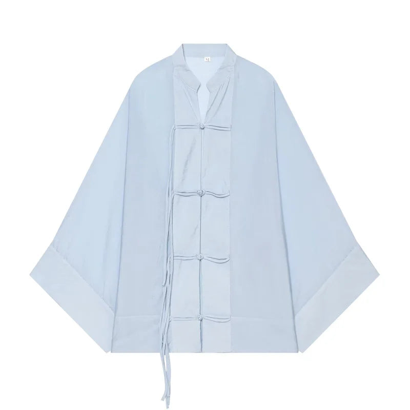 Guobioziy Women's Shirt 2026 Summer New Yellow Long Sleeve with Knot Button Decoration Loose Fit Beach Vacation Elegant