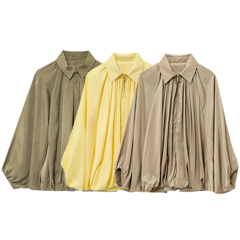 HXAO Women's Bomber Jacket Autumn New In Coats & Jackets Oversized Puff Long Sleeve Tops Ruffled Loose Outerwears Fashion Coats