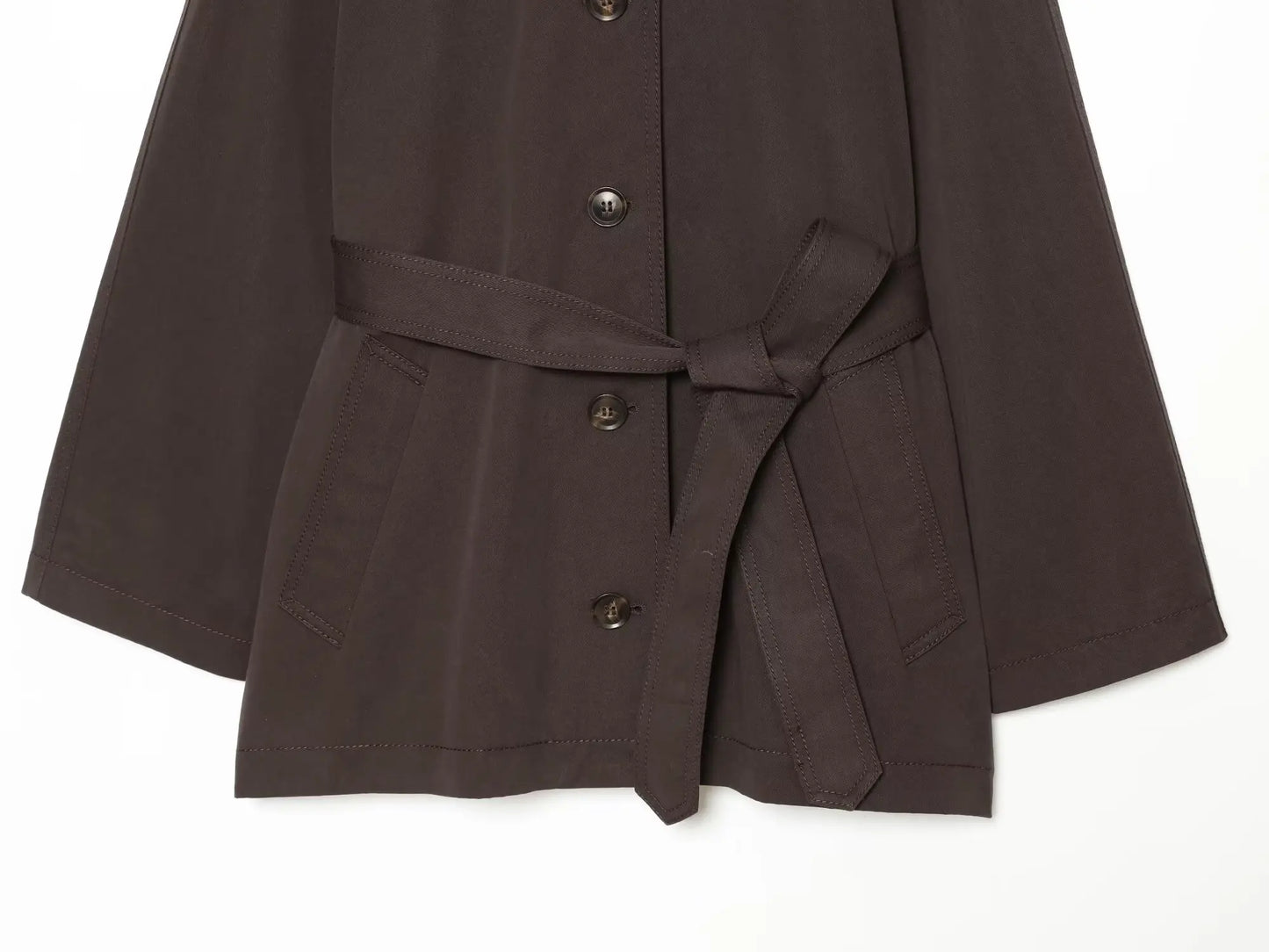 BSAY 2026 Minimalist Commuter Women Short Trench Coat Lapel Shoulder Epaulets Self Tie Belt Waist Casual Long Sleeve Wind Jacket