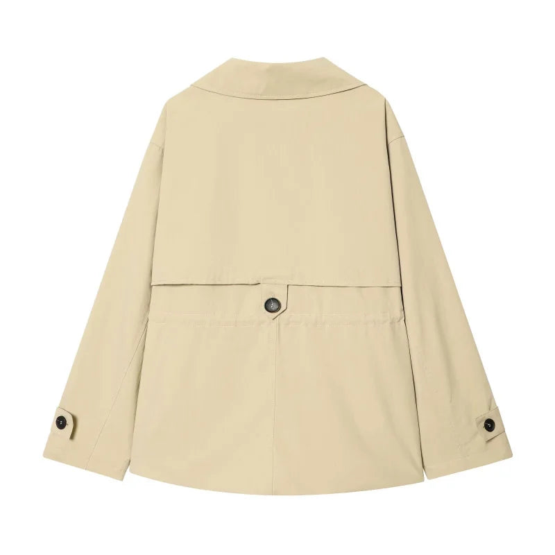 ETJ 2026 Women Casual Trench Coat Short Style Drawstring Waist Jacket Fashion Office Lady Spring Autumn Coat