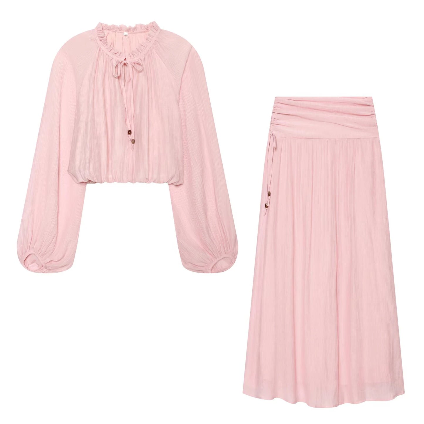 2026 summer new women's clothing with mushroom edge and large silhouette short top, pleated and pleated fabric skirt set
