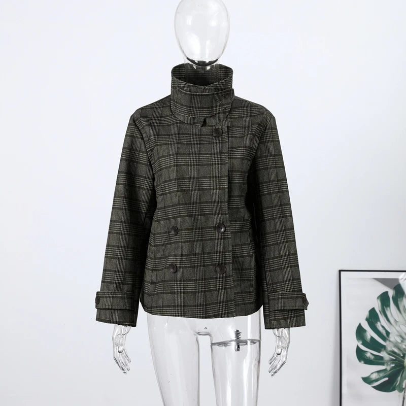 Women Casual Plaid Windbreaker Turn-down Collar Long Sleeve Belt Waist Jacket 2026 Spring Fashion High Street Lady Commute Coat