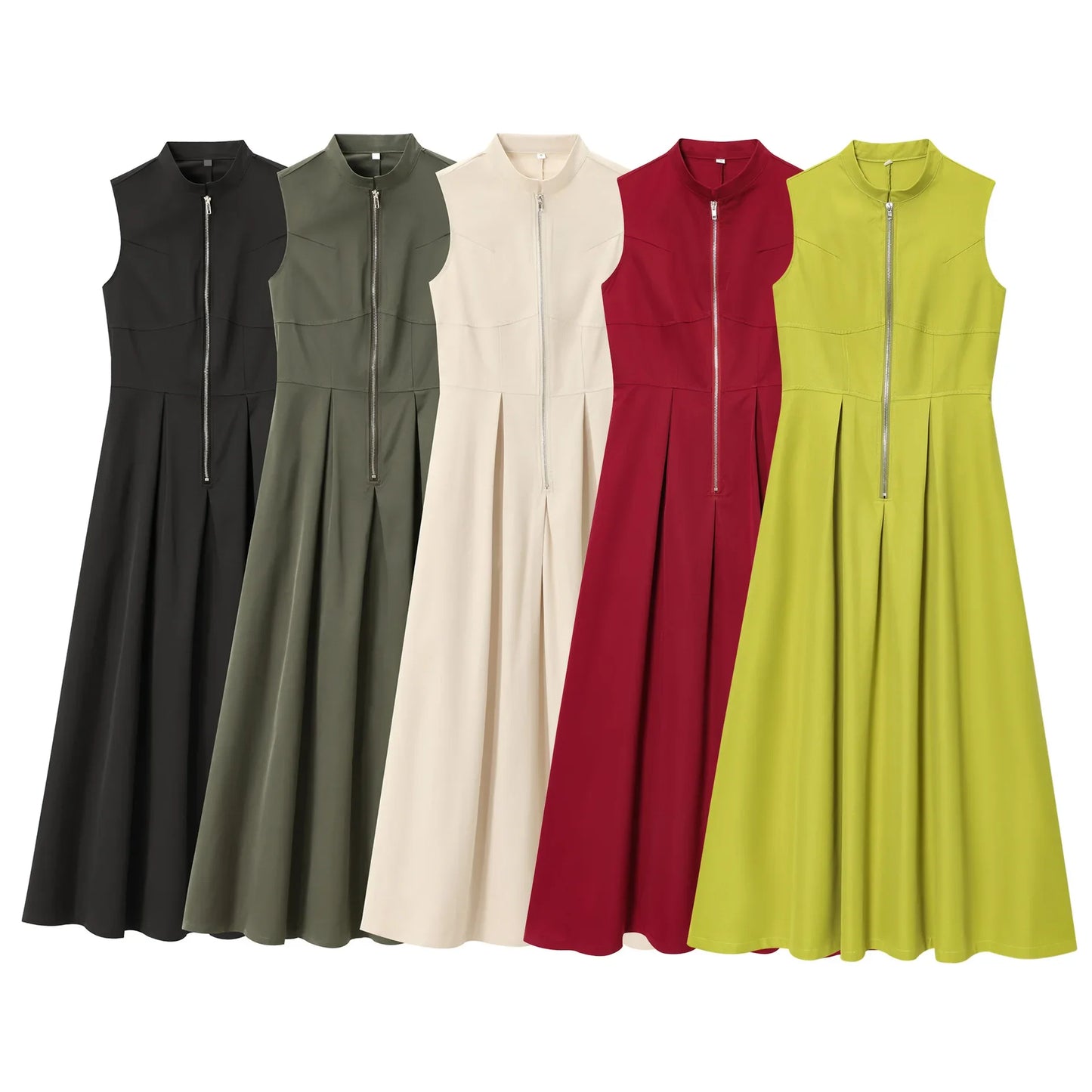 2026 2025 Spring New Women's Clothing Style French Design Round Neck Sleeveless Waist Commuter Temperament Midi Dress
