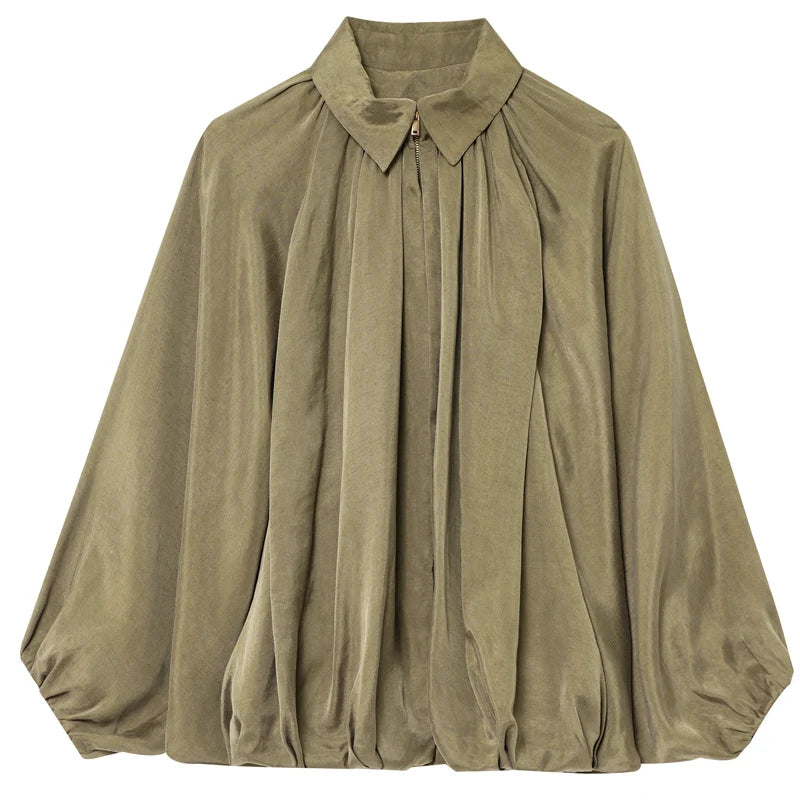 HXAO Women's Bomber Jacket Autumn New In Coats & Jackets Oversized Puff Long Sleeve Tops Ruffled Loose Outerwears Fashion Coats