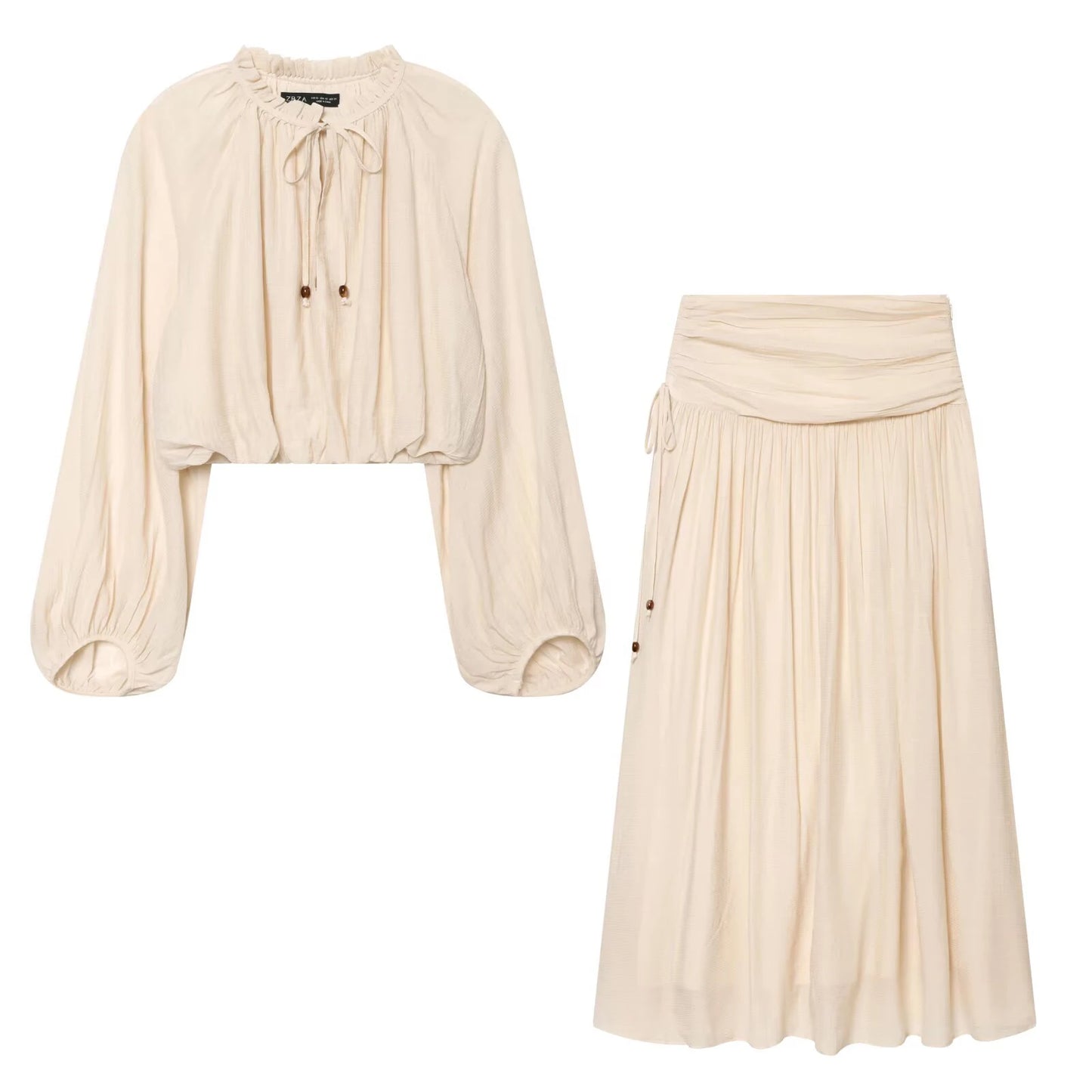 2026 summer new women's clothing with mushroom edge and large silhouette short top, pleated and pleated fabric skirt set