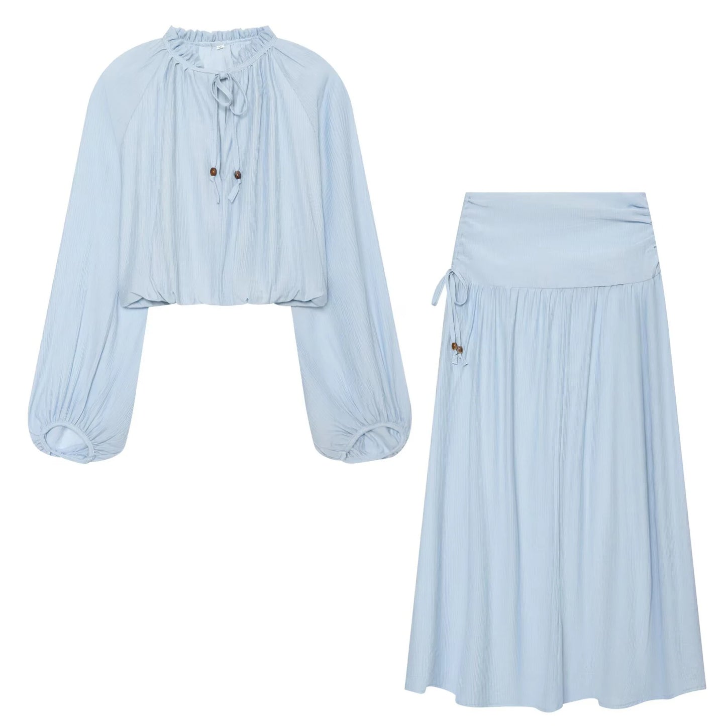 2026 summer new women's clothing with mushroom edge and large silhouette short top, pleated and pleated fabric skirt set