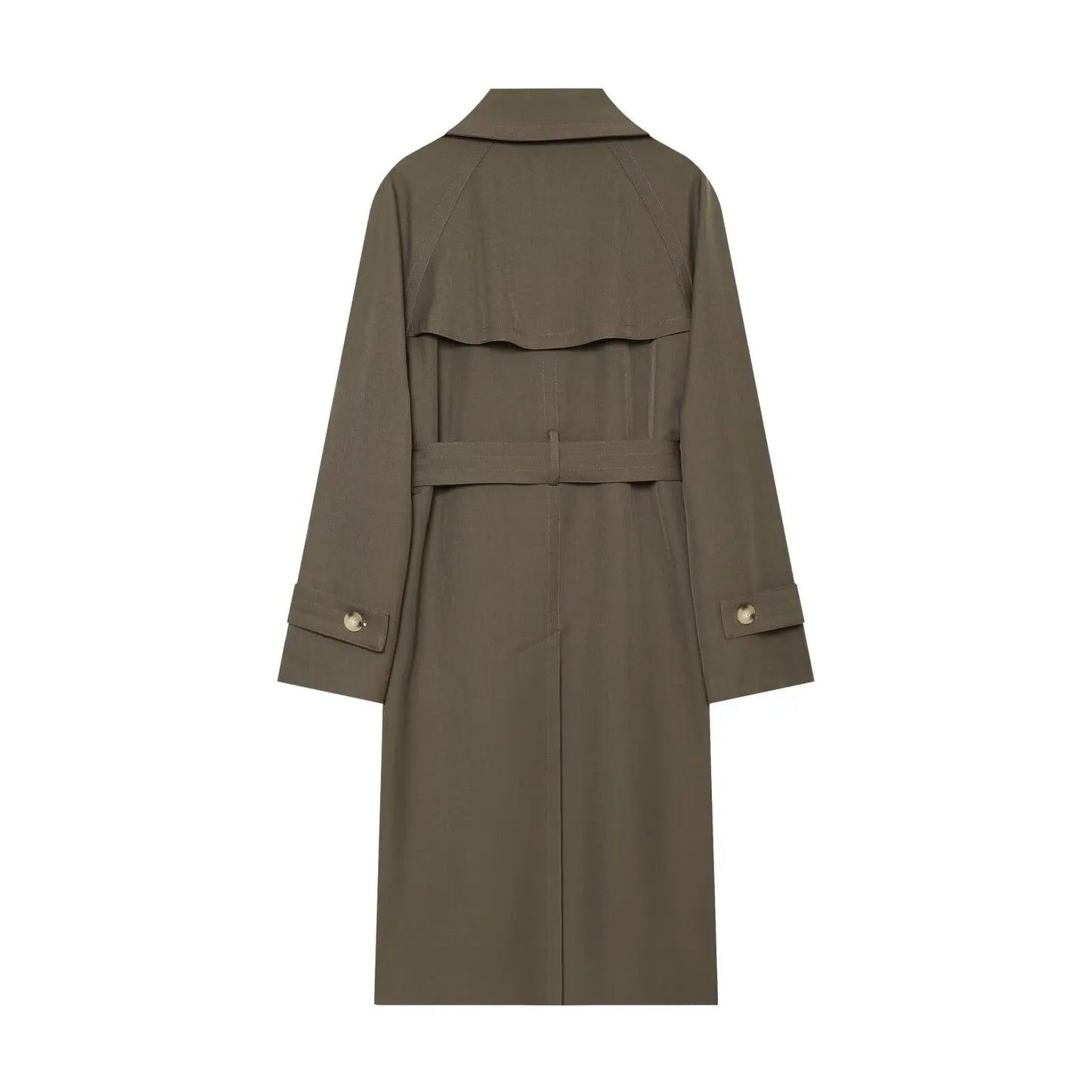 BSAY 2026 New Elegant Women Long Trench Coat Lapel Collar Double Breasted Waist Belt Raglan Sleeve Casual Windbreaker Outerwear