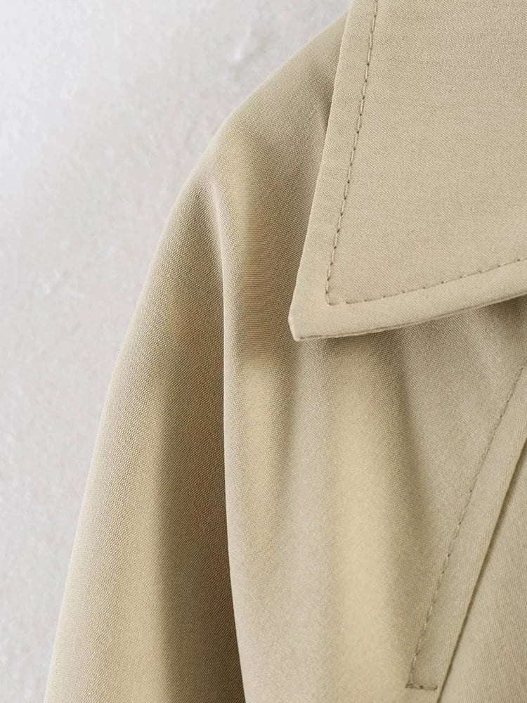 Women Lapel Trench Coat Fashion Women Full Sleeve Drawstring Windbreak Jacket Female Spring Autumn Daily Street Outerwear