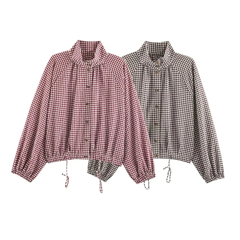 Guobioziy Women's Jacket 2026 Autumn New Plaid Long-Sleeve Drawstring Loose Jacket Parka Casual Fashion Versatile