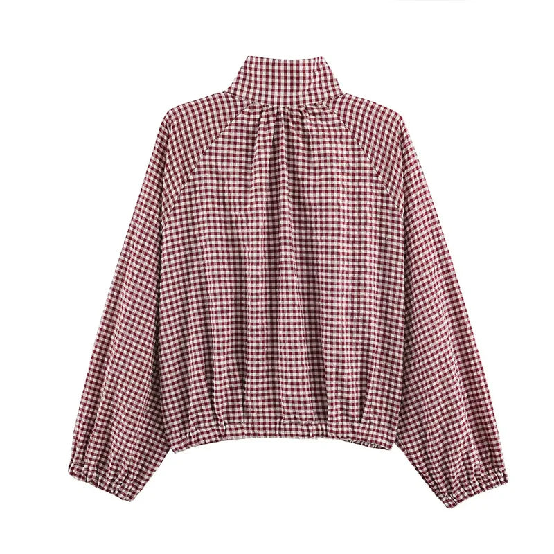 Guobioziy Women's Jacket 2026 Autumn New Plaid Long-Sleeve Drawstring Loose Jacket Parka Casual Fashion Versatile