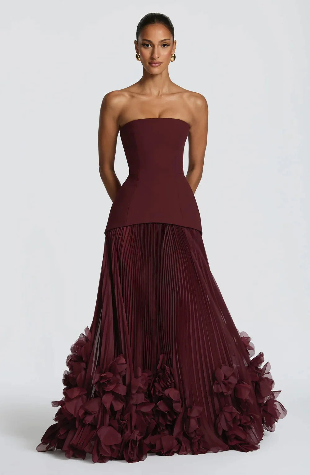 Robe de soirée bustier bordeaux