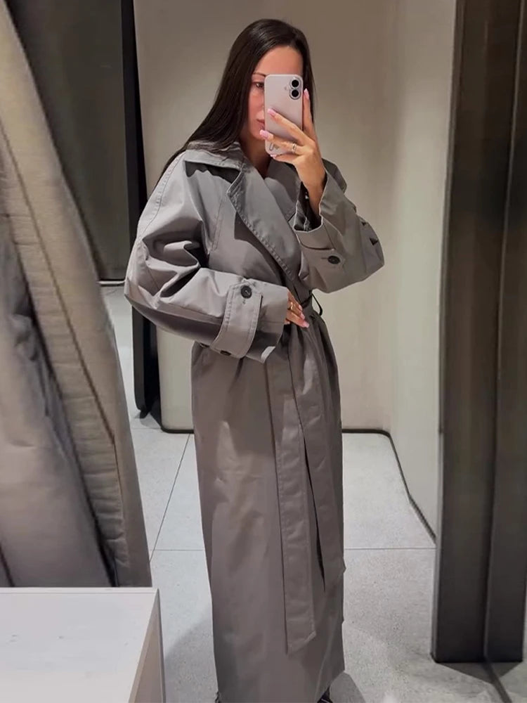 Women Casual Plaid Windbreaker Turn-down Collar Long Sleeve Belt Waist Jacket 2026 Spring Fashion High Street Lady Commute Coat