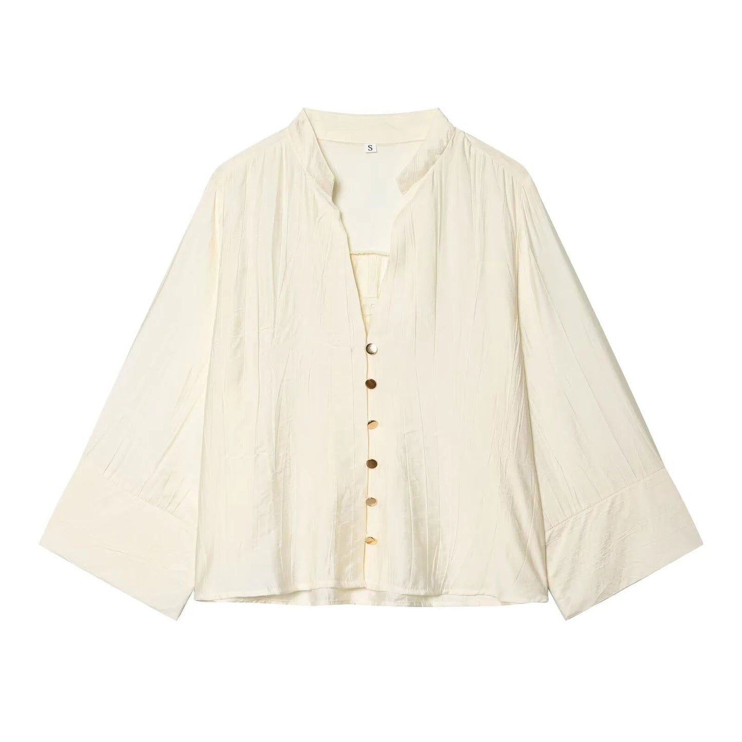 Autumn new women's loose and simple V-neck long sleeved shirt with elastic waist and wide leg pants set