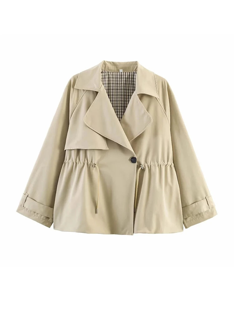 Women Lapel Trench Coat Fashion Women Full Sleeve Drawstring Windbreak Jacket Female Spring Autumn Daily Street Outerwear