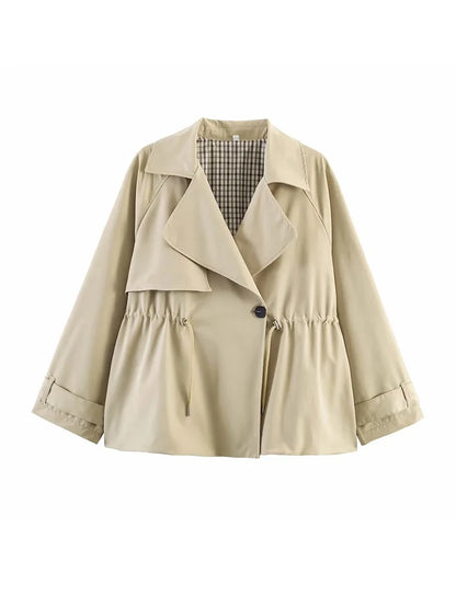 Women Lapel Trench Coat Fashion Women Full Sleeve Drawstring Windbreak Jacket Female Spring Autumn Daily Street Outerwear