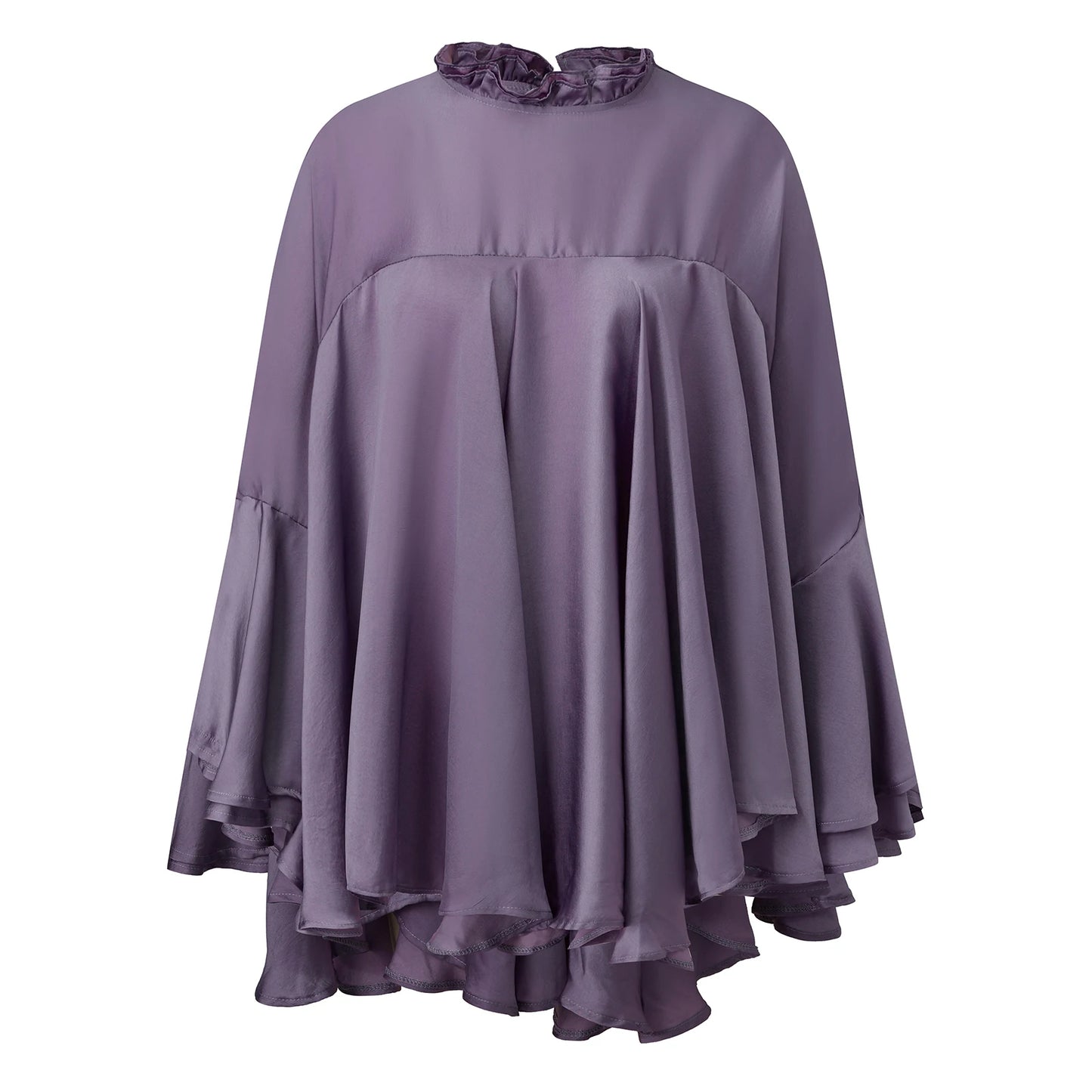 Women's Loose Fit Tops Fashionable Solid Color Long Sleeve Round Neck Irregular Ruffles Layered Blouses for Casual Daily Wear