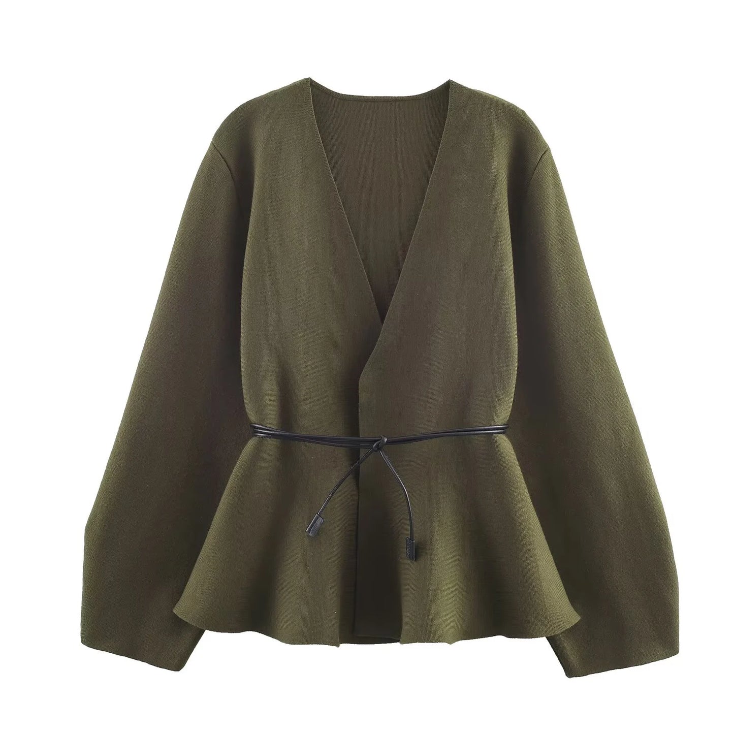 European and American 2025 Winter New Women's Clothing Style Simple and Casual with Belt V-neck Long sleeved Knitted Coat