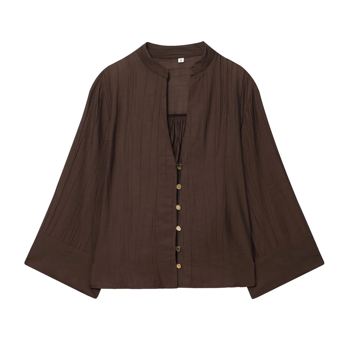 Autumn new women's loose and simple V-neck long sleeved shirt with elastic waist and wide leg pants set