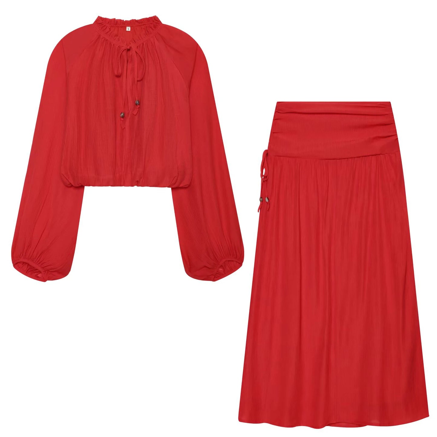 2026 summer new women's clothing with mushroom edge and large silhouette short top, pleated and pleated fabric skirt set