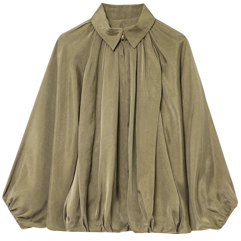 HXAO Women's Bomber Jacket Autumn New In Coats & Jackets Oversized Puff Long Sleeve Tops Ruffled Loose Outerwears Fashion Coats