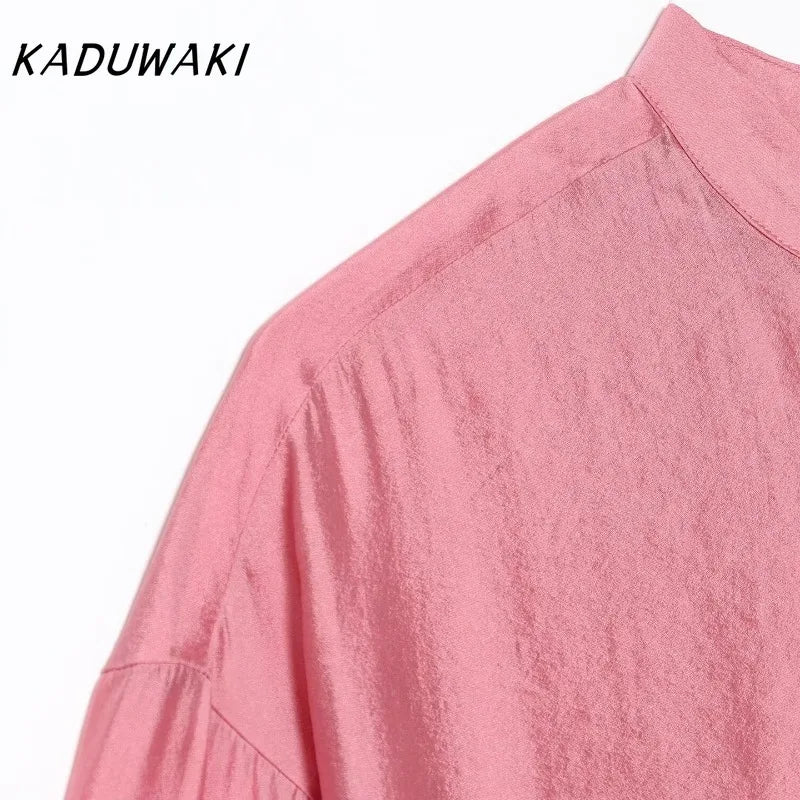 KADUWAKI Classic Solid Color Round Neck Layered Ruffle Edge Long Sleeved Shirt Fashion Single Breasted Casual Commuting Top