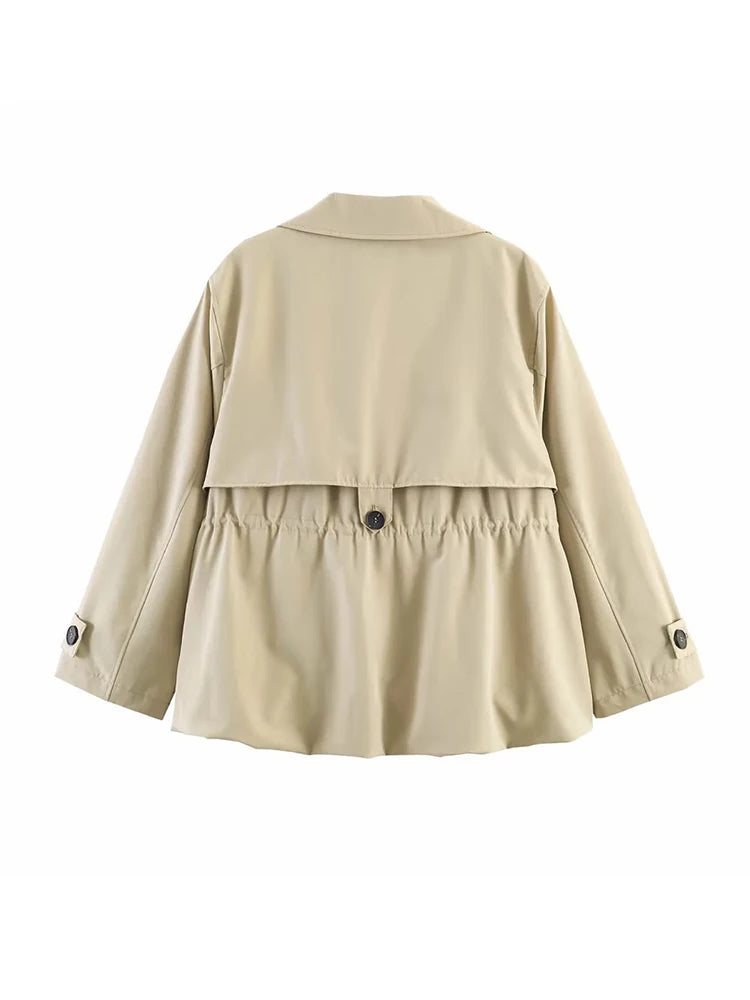 Women Lapel Trench Coat Fashion Women Full Sleeve Drawstring Windbreak Jacket Female Spring Autumn Daily Street Outerwear