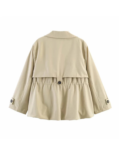 Women Lapel Trench Coat Fashion Women Full Sleeve Drawstring Windbreak Jacket Female Spring Autumn Daily Street Outerwear
