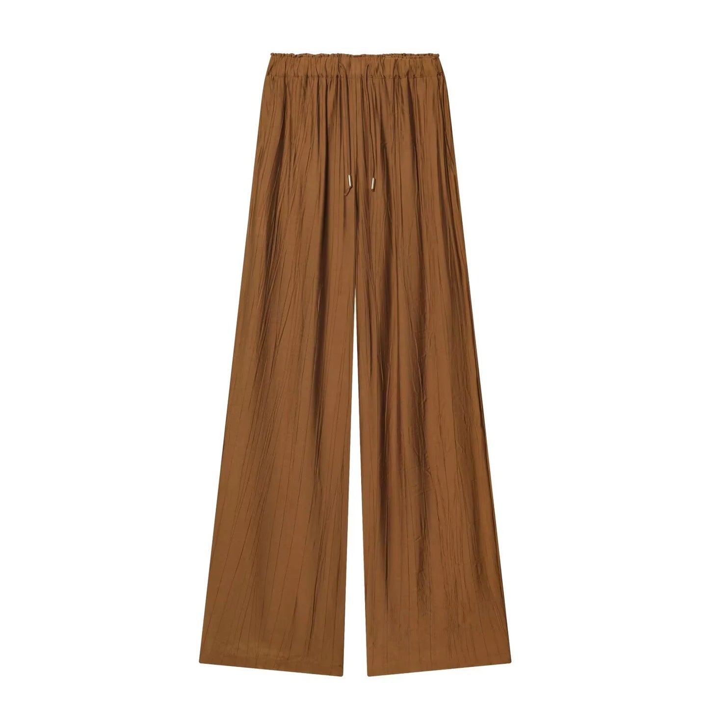 Autumn new women's loose and simple V-neck long sleeved shirt with elastic waist and wide leg pants set