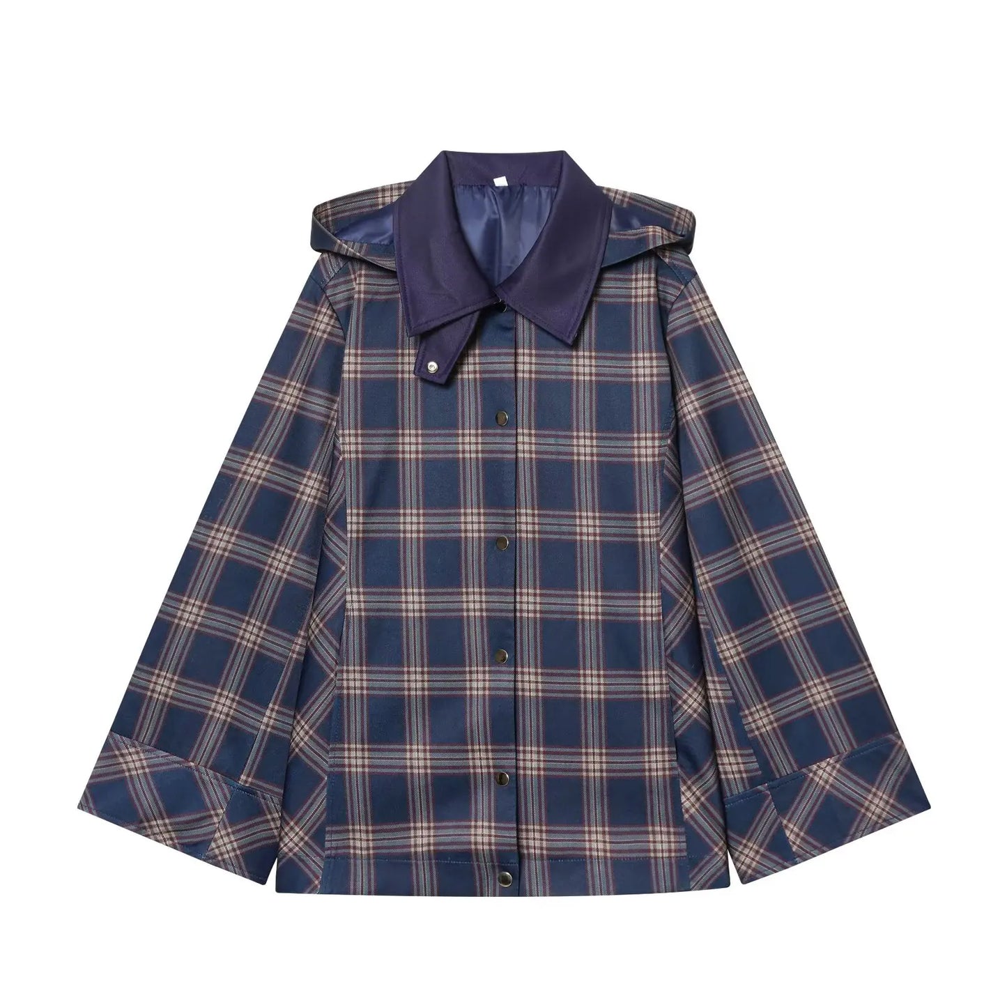 KONDALA Vintage Plaid Women Jackets Long Sleeve Buttons Hooded Oversized Coats Fashion 2026 Spring Streetwear Female Outwears