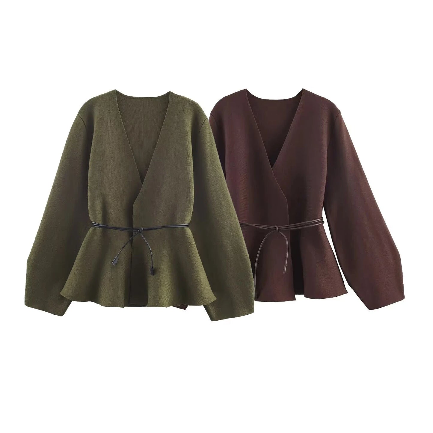 European and American 2025 Winter New Women's Clothing Style Simple and Casual with Belt V-neck Long sleeved Knitted Coat