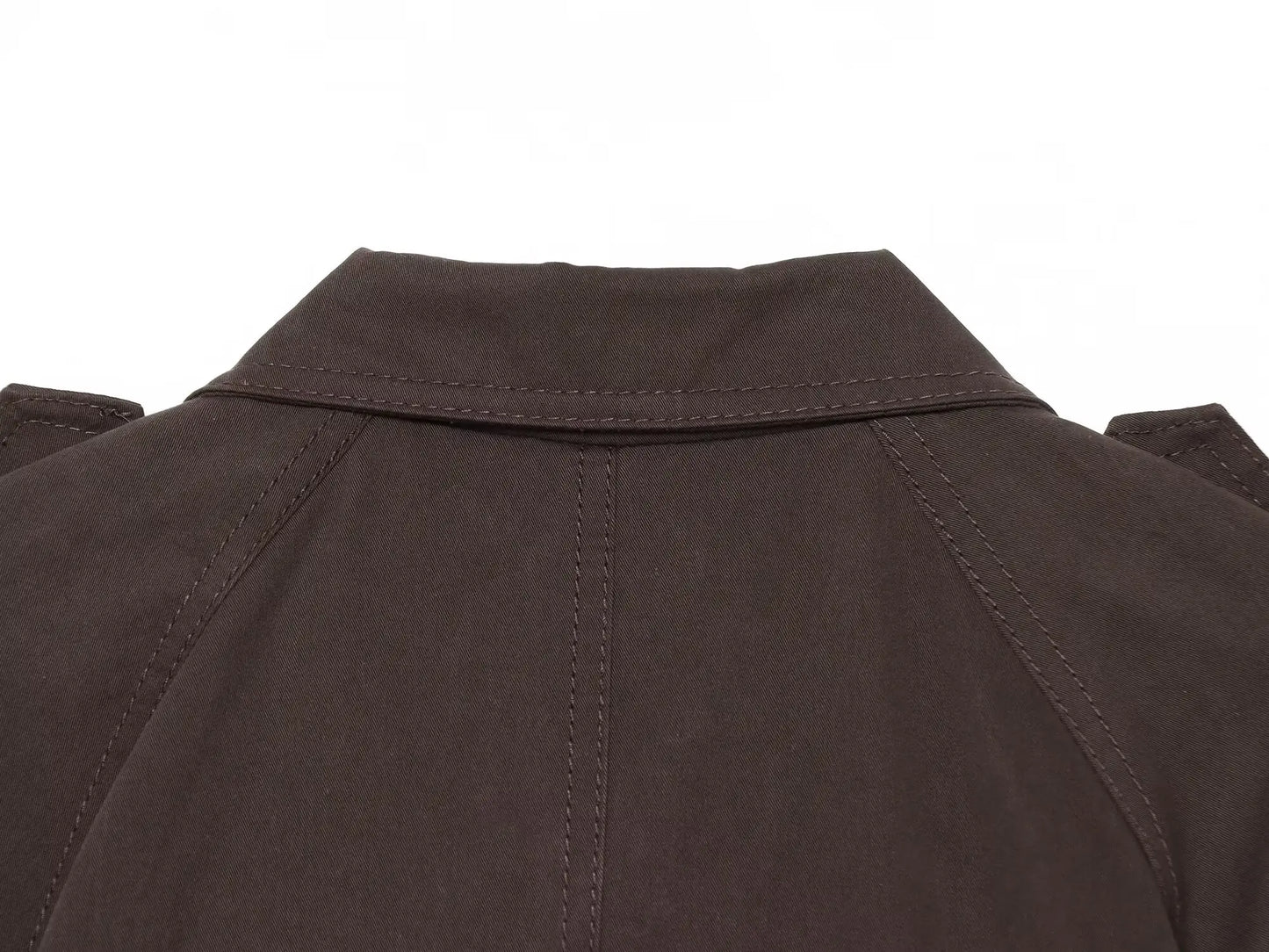 BSAY 2026 Minimalist Commuter Women Short Trench Coat Lapel Shoulder Epaulets Self Tie Belt Waist Casual Long Sleeve Wind Jacket