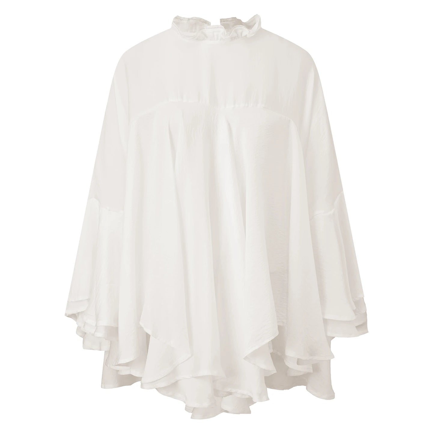 Women's Loose Fit Tops Fashionable Solid Color Long Sleeve Round Neck Irregular Ruffles Layered Blouses for Casual Daily Wear