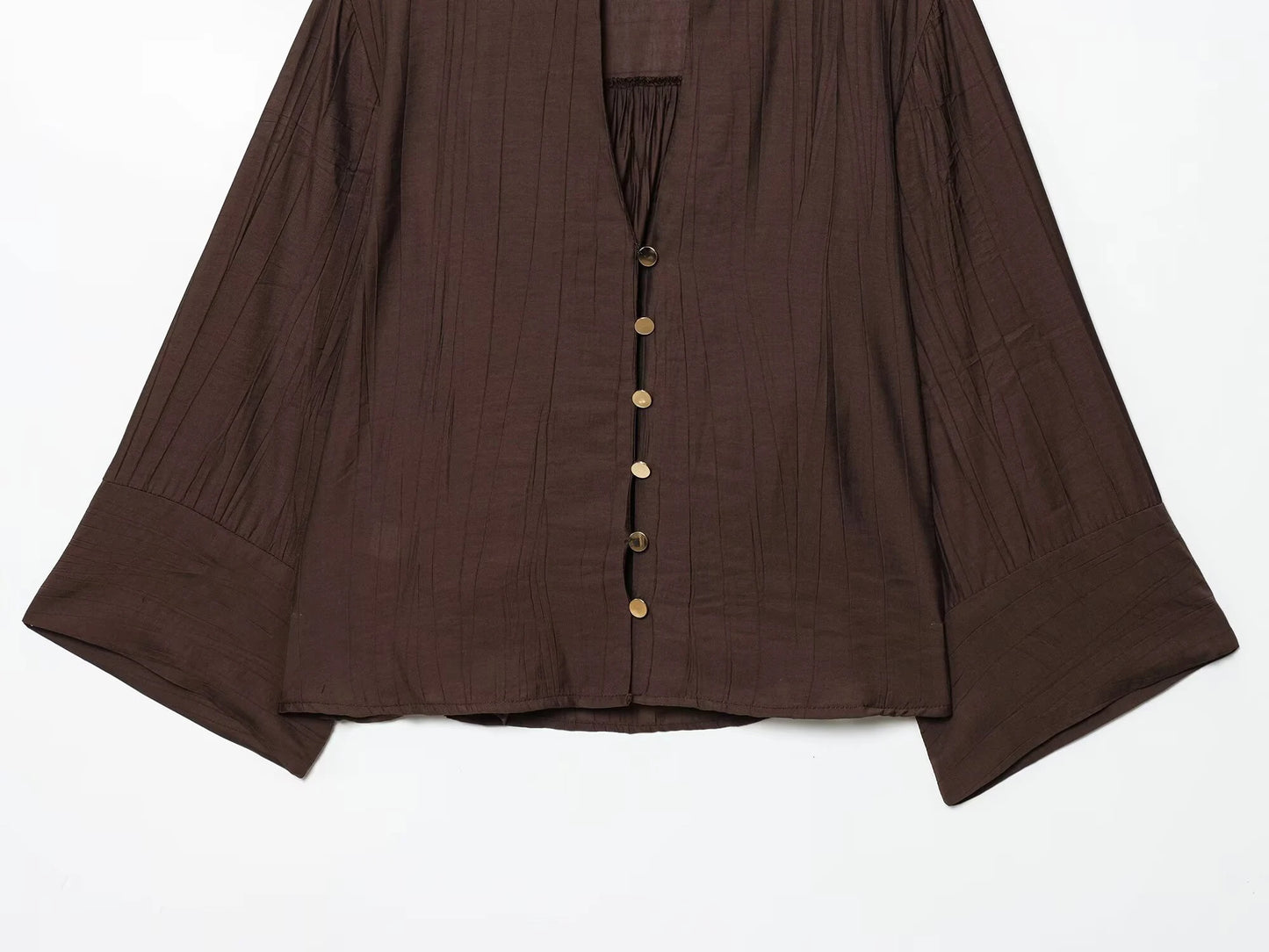 Autumn new women's loose and simple V-neck long sleeved shirt with elastic waist and wide leg pants set
