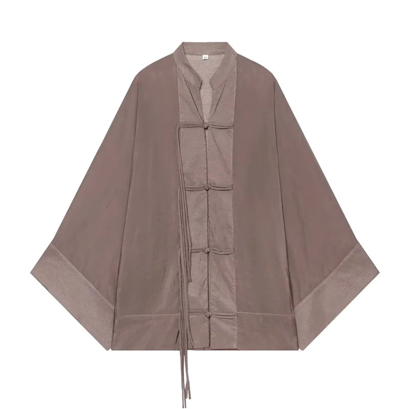 Guobioziy Women's Shirt 2026 Summer New Yellow Long Sleeve with Knot Button Decoration Loose Fit Beach Vacation Elegant